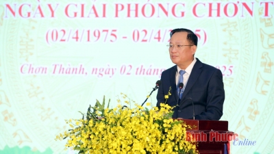 Bài phát biểu đáp từ của đồng chí Bí thư Thị ủy Chơn Thành Nguyễn Minh Bình tại Lễ kỷ niệm 50 năm ngày giải phóng Chơn Thành (02/4/1975 - 02/4/2025)